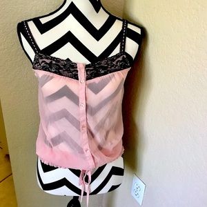 FULL TILT PEACH/BLACK LACE CAMI TANK